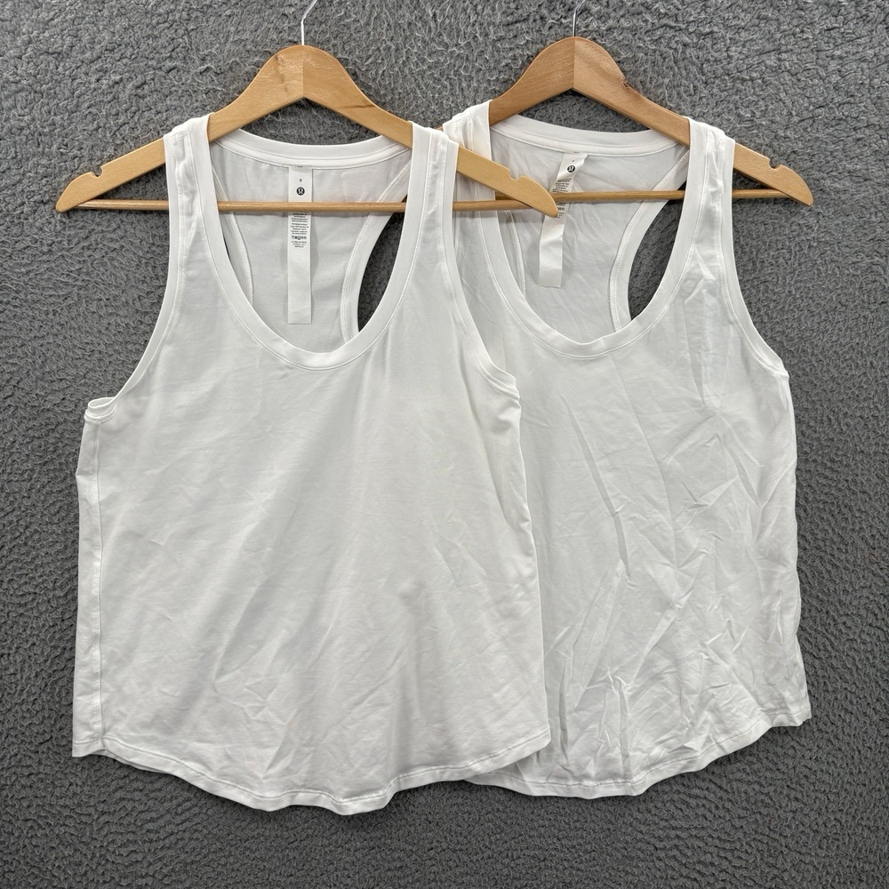 Lululemon Love Tank Top Women 10 White Pima Cotton Racerback Athletic Lot Of Two